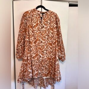 Maje White and Rust Paisley High-Low Dress